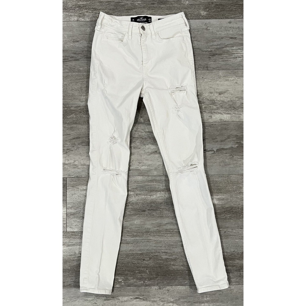 Hollisterโ High Rise Super Skinny Stretch Distressed White Jeans Size 25x27.5